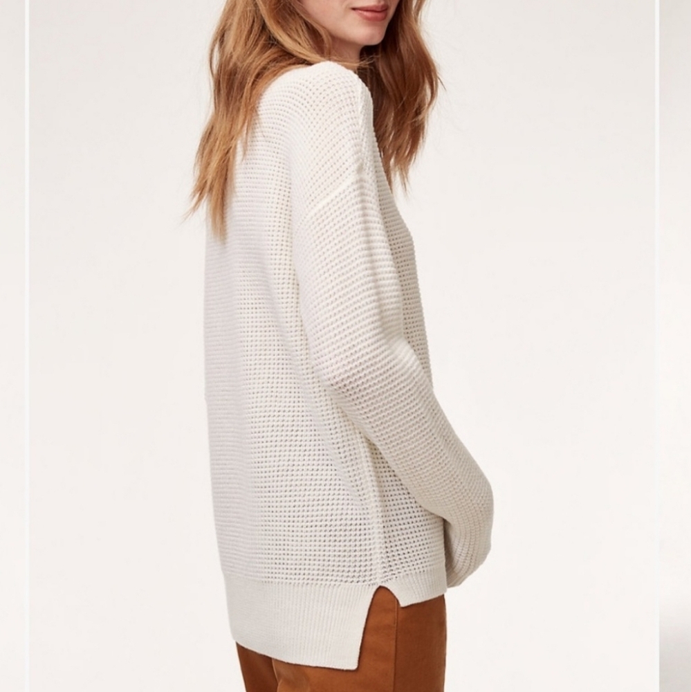 Aritzia Wilfred Free Isabelli Cream 100% Merino Wool Crewneck Sweater Womens XXS